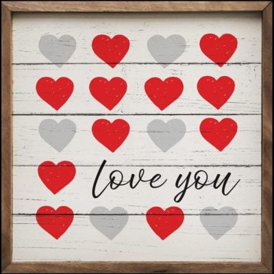 Love You Hearts Wooden Sign