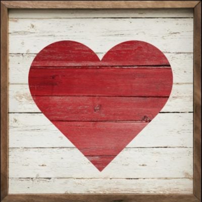 Red Heart On White Wooden Sign