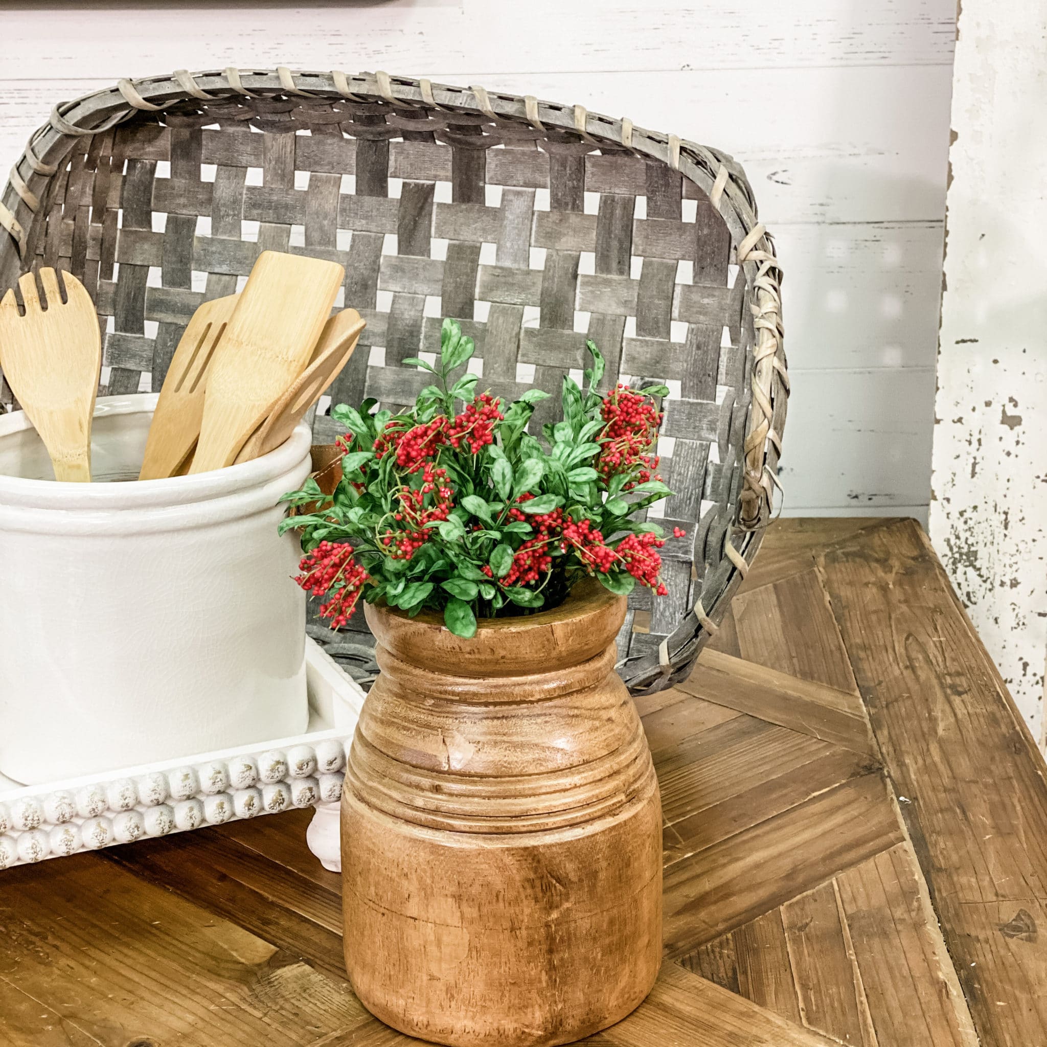 Carved Wood Vase - 8" - Image 2