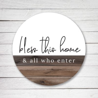 Bless This Home White & Wood Circle Wooden Sign