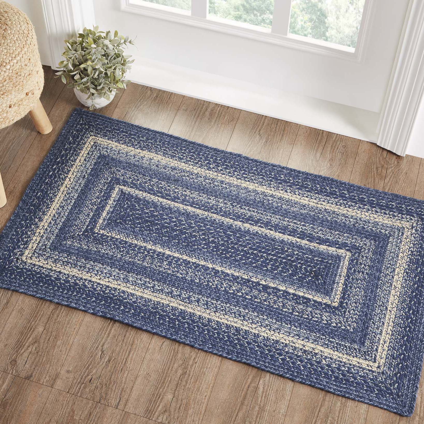 Rectangle Blue White VHC Brands Great Falls Blue Rug with PVC Pad 20x30 inches Jute Blend Rectangle Blue White VHC Brands Great Falls Blue Rug with PVC Pad 20x30 inches Jute Blend