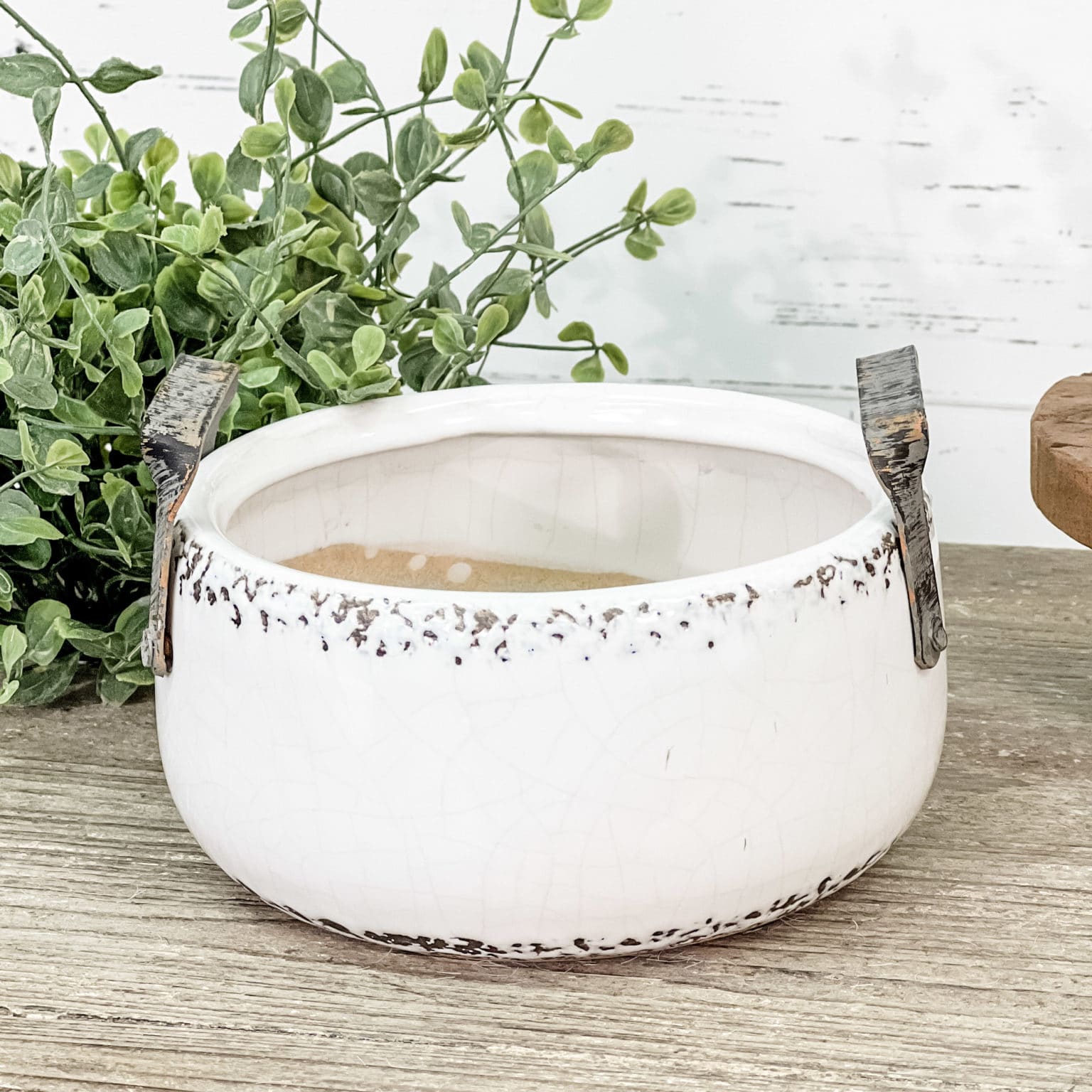 Distressed Pottery w/ Metal Handles Sm Piper Classics