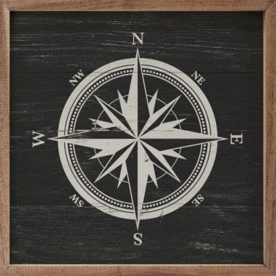 Compass Black Wooden Sign