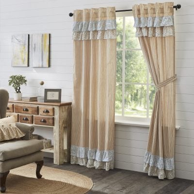 kaila ticking gold ruffled panel set of two farmhouse drapes