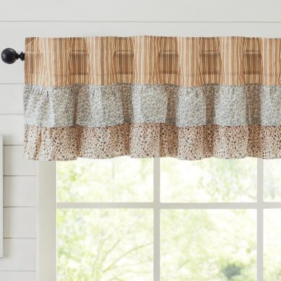 kaila ticking gold ruffled valance 60" farmhouse window topper