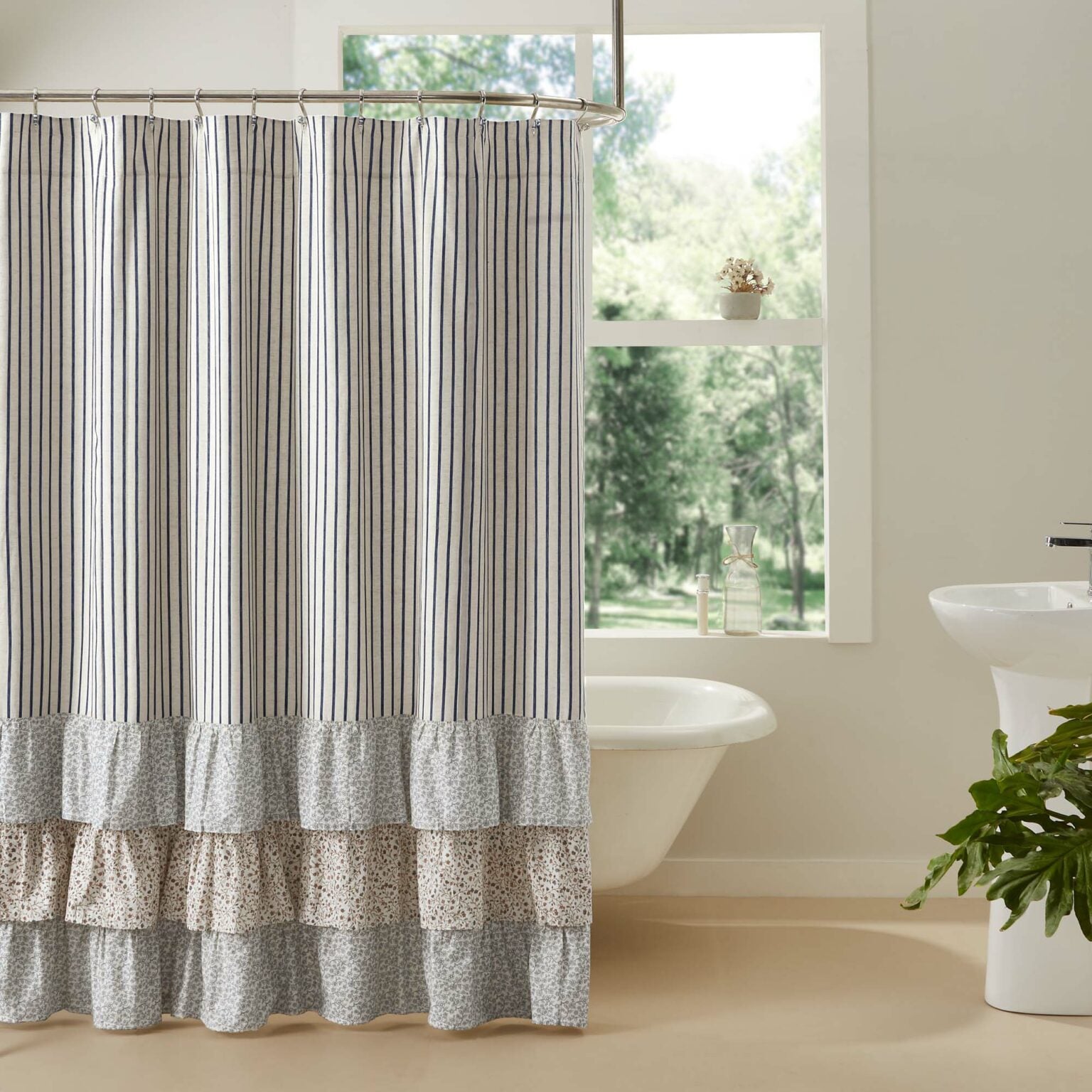 Kaila Ticking Stripe Ruffled Shower Curtain Piper Classics