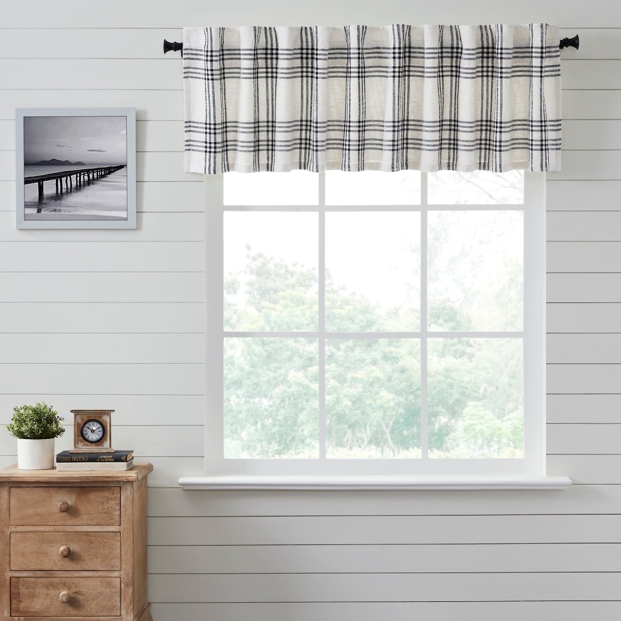 black plaid valance 90" farmhouse window topper