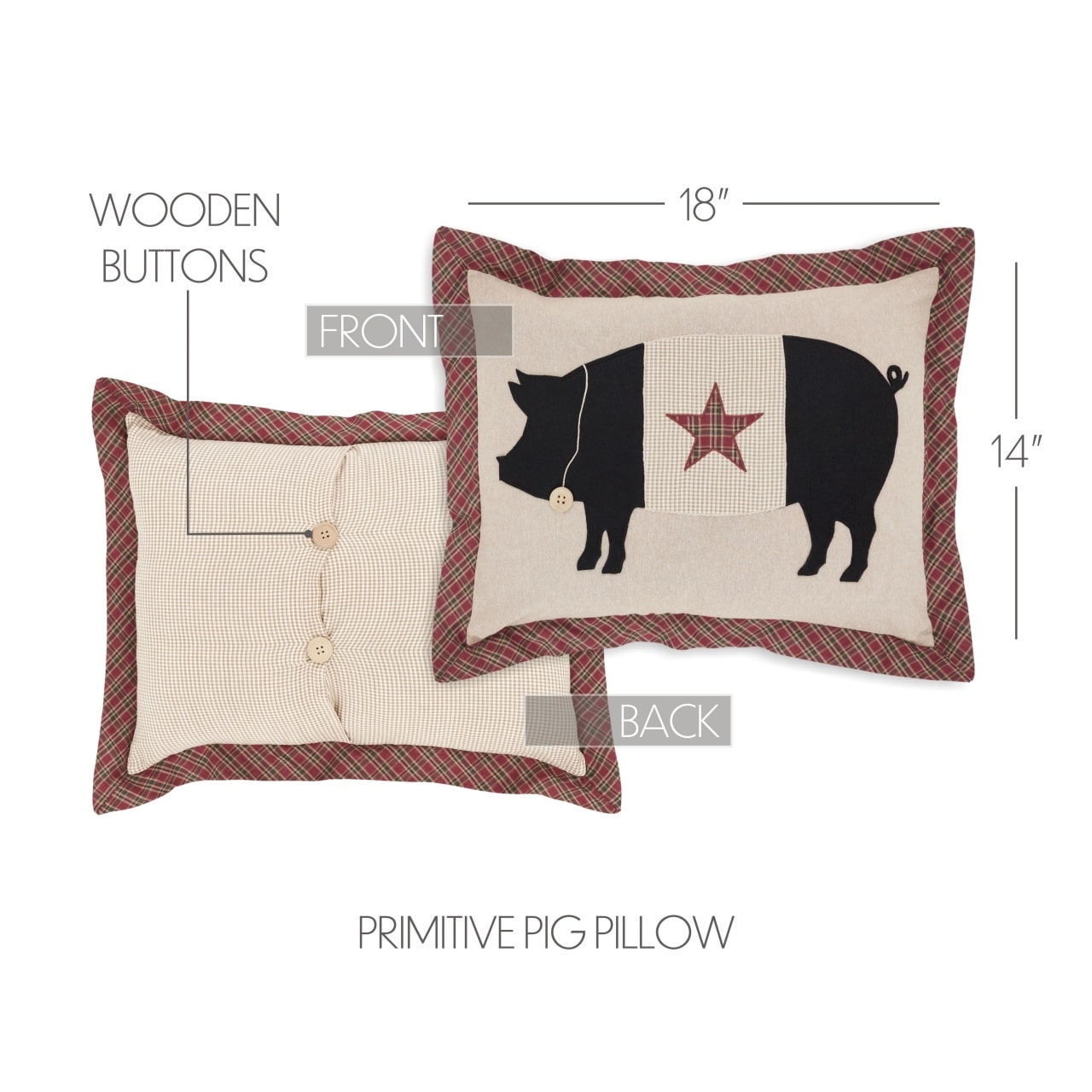 Cider Mill Primitive Pig 14" x 18" Filled Pillow - Image 2