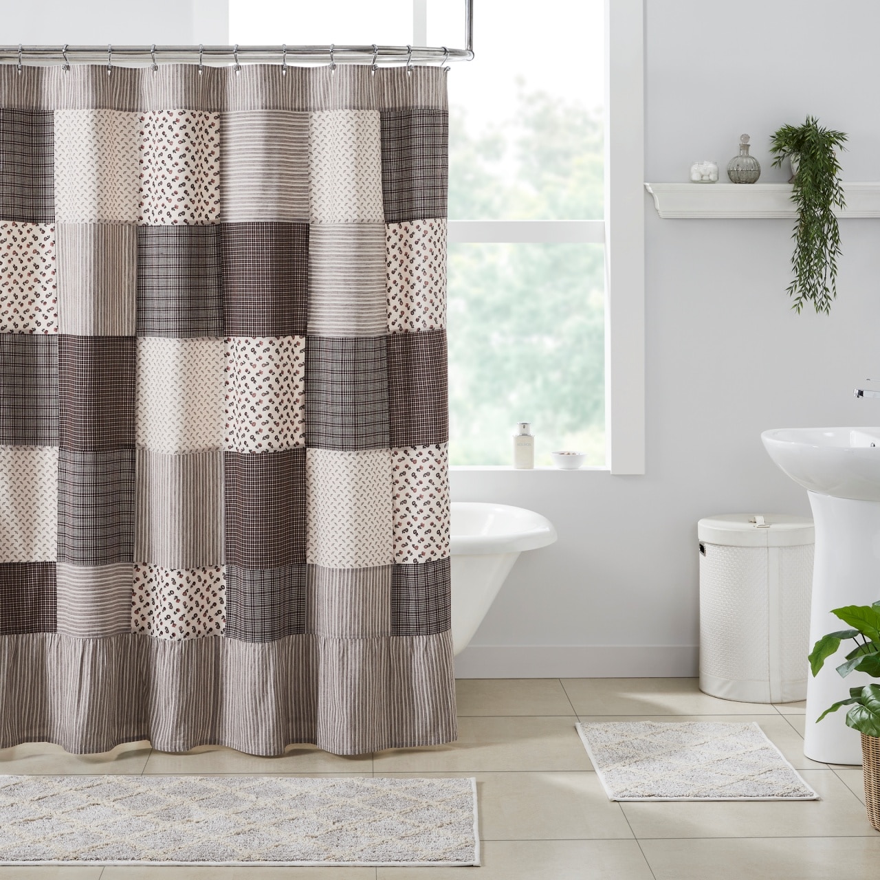 grey and brown shower curtain