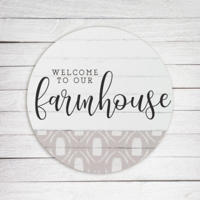 Welcome To Our Farmhouse Stripe Whitewash Circle Wooden Sign