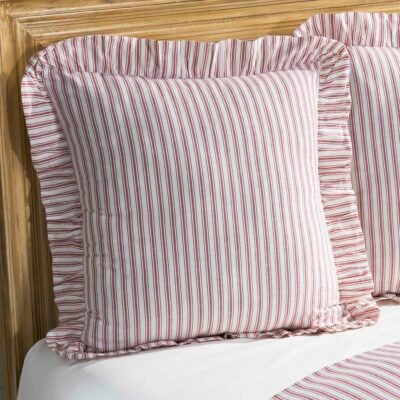 timeless ticking red ruffled fabric euro sham farmhouse pillow cover