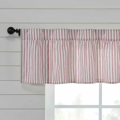 timeless ticking red ruffled valance farmhouse window topper