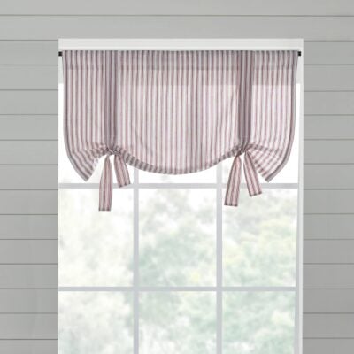 timeless ticking red ruffled roman valance farmhouse window topper