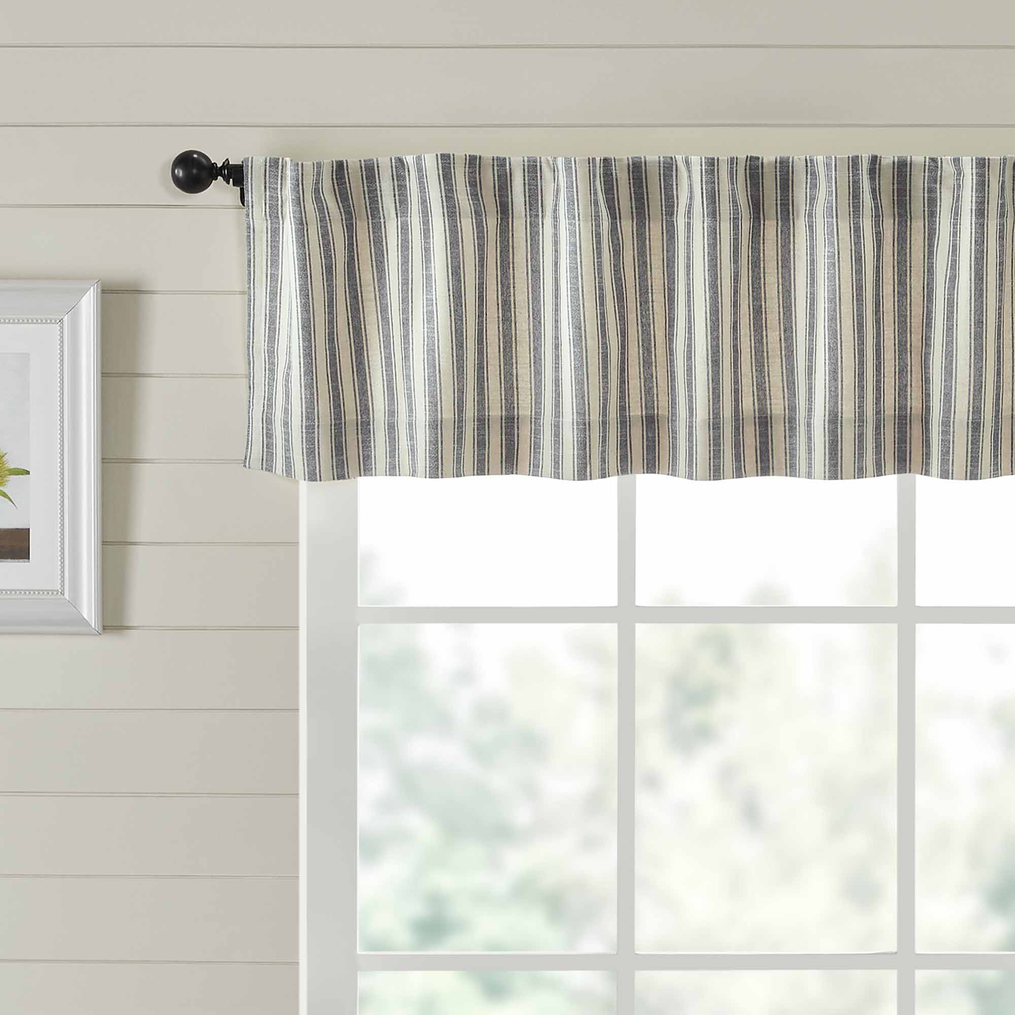 market place gray ticking stripe valance 72" farmhouse window topper