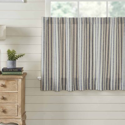 market place blue ticking stripe tiers set of two farmhouse cafe curtains