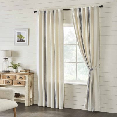 market place blue grain sack stripe panels 96" set of two farmhouse drapes
