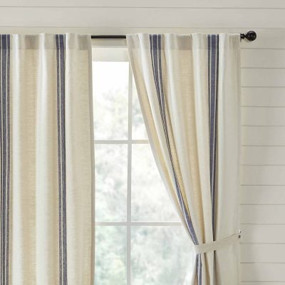 market place blue grain sack stripe panels set of two farmhouse drapes