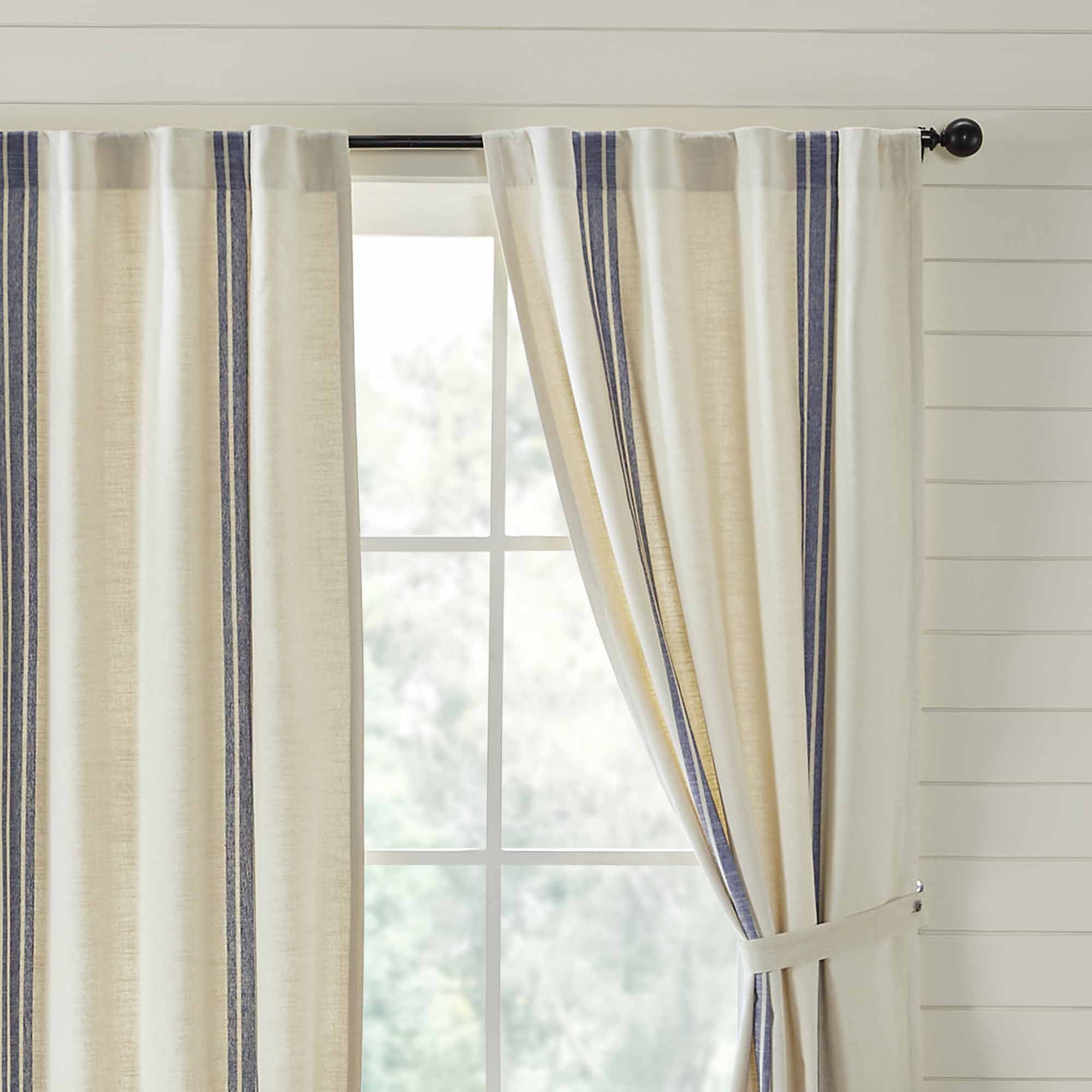 market place blue grain sack stripe panels set of two farmhouse drapes