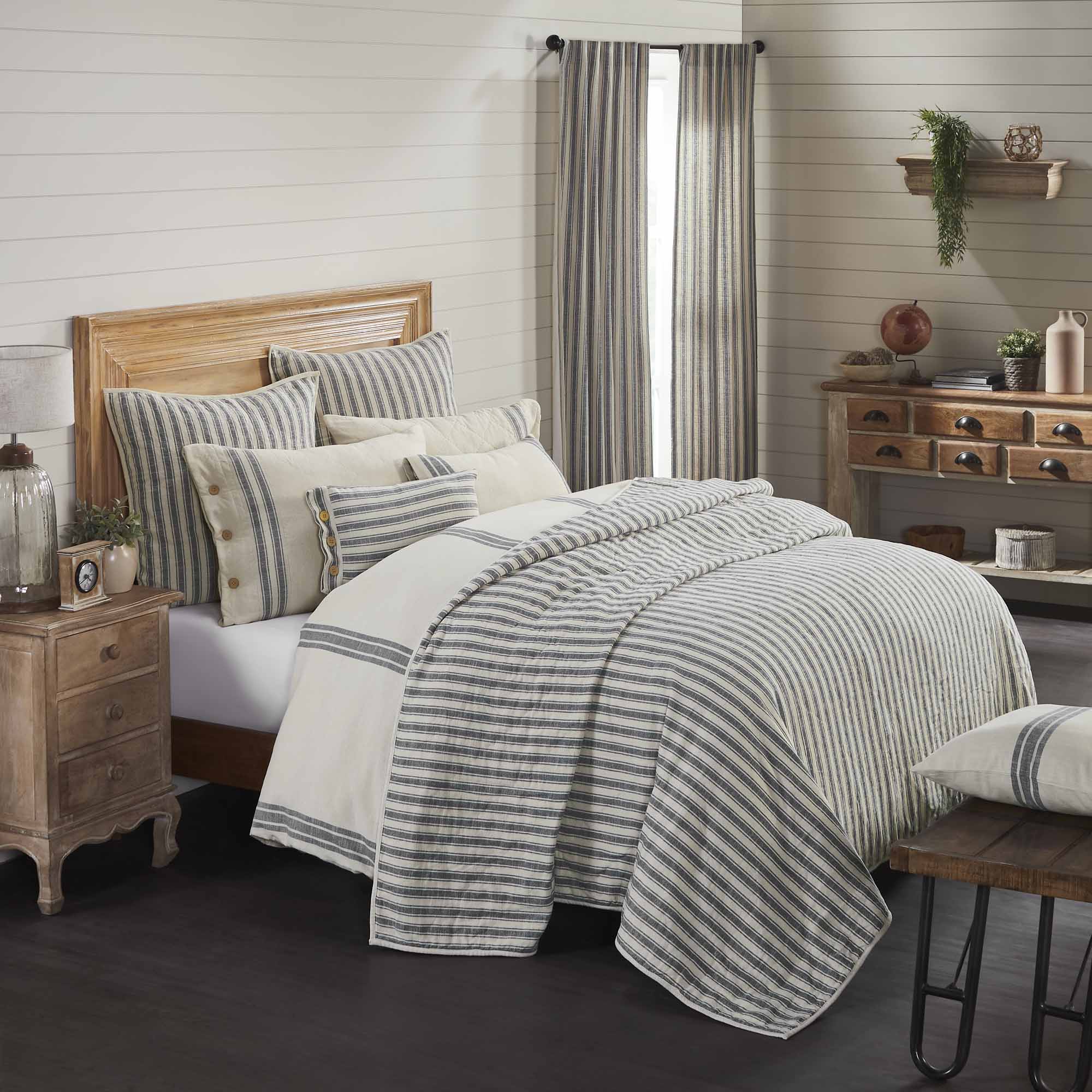 Gray Ticking Stripe Quilt - Twin 