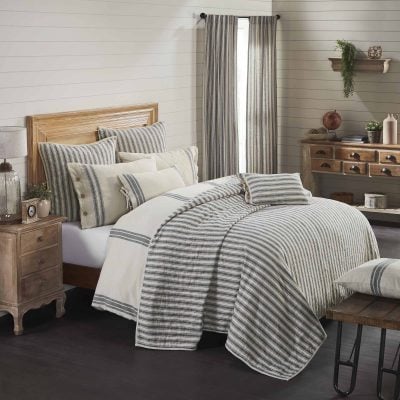 market place gray ticking stripe quilts farmhouse bed covers