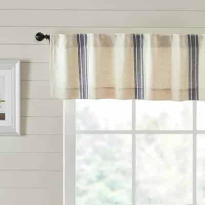 market place blue grain sack stripe valance 72" farmhouse window topper