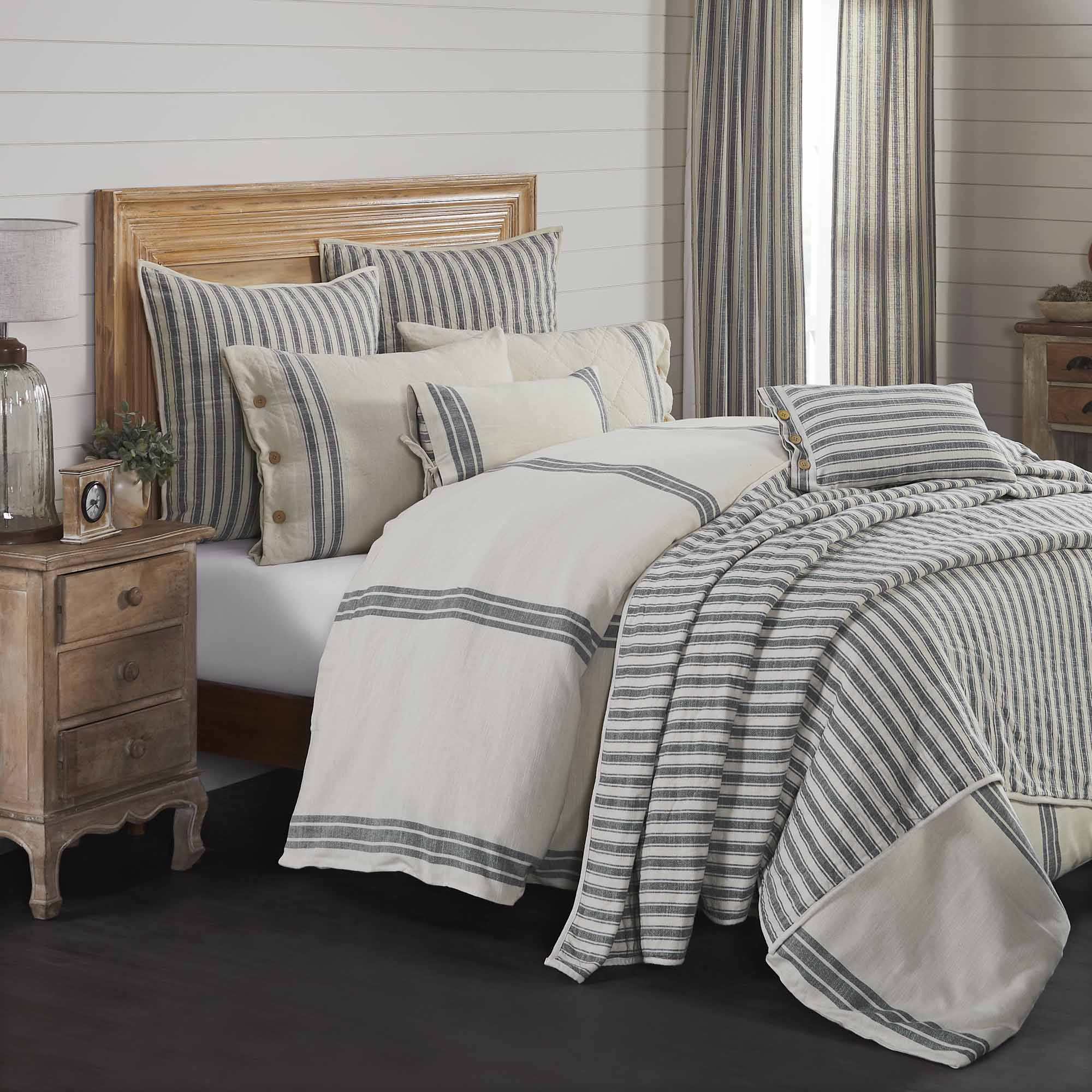 Market Place Gray 16" x 26" Ticking w/ Grain Sack Pillow Cover - Image 4