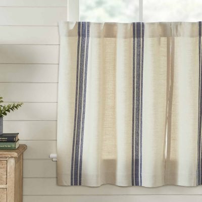 market place blue grain sack stripe tiers set of two farmhouse cafe curtains