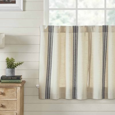 market place gray grain sack stripe tiers set of two farmhouse cafe curtains