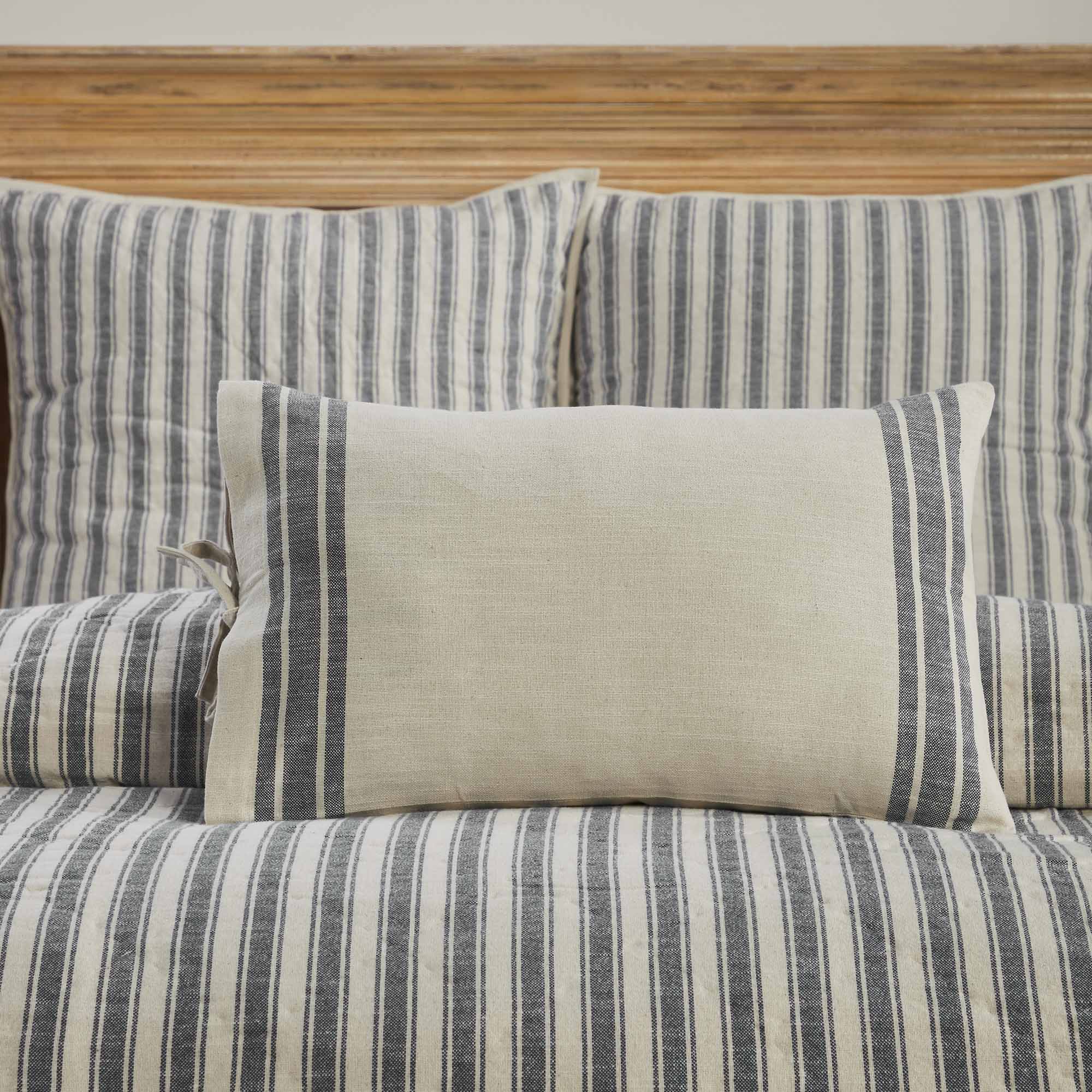 Market Place Gray 16" x 26" Ticking w/ Grain Sack Pillow Cover - Image 2