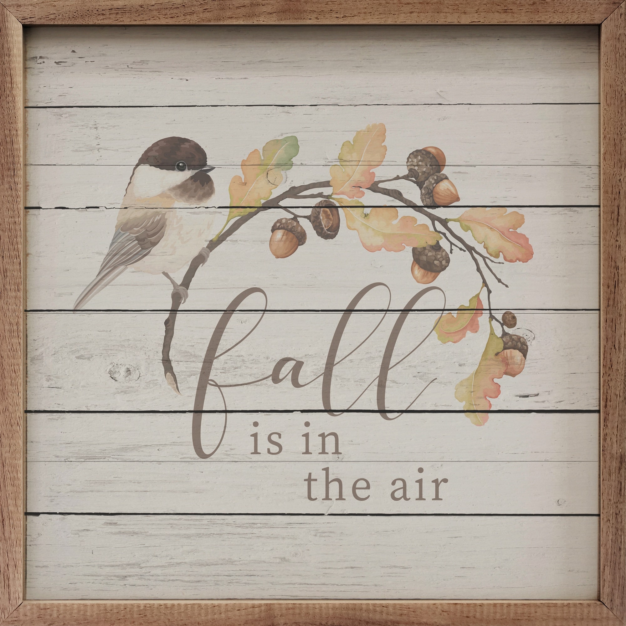 Rustic fall theme wooden sign with little bird & leaves