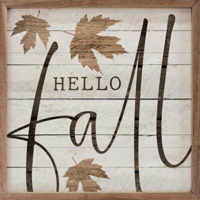 Hello Fall Leaf Whitewash Wooden Sign