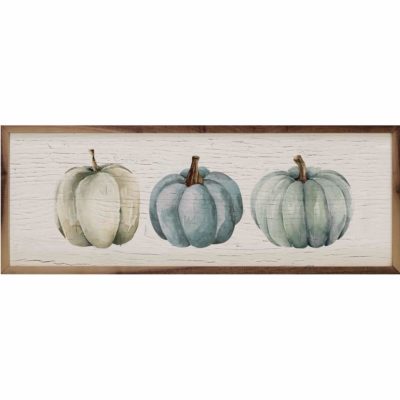 Three Pumpkins Blue Whitewash Wooden Sign