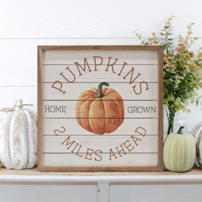 Pumpkins 2 Miles Ahead Whitewash Wooden Sign