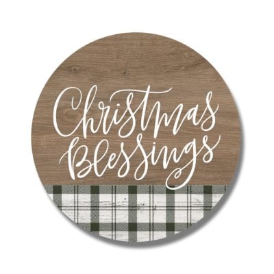 Christmas Blessings Wood & Plaid Circle Wooden Sign