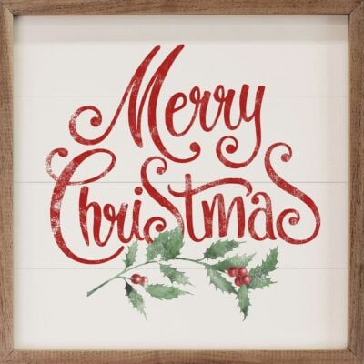 Watercolor Merry Christmas Holly Wooden Sign