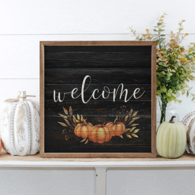 Welcome Pumpkin Black Wooden Sign
