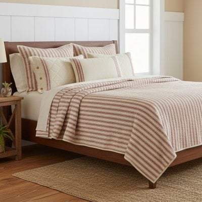 Market Place Red Ticking Stripe Quilts