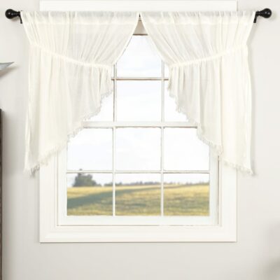 tobacco cloth antique white prairie swag 36" farmhouse draped pointed valance