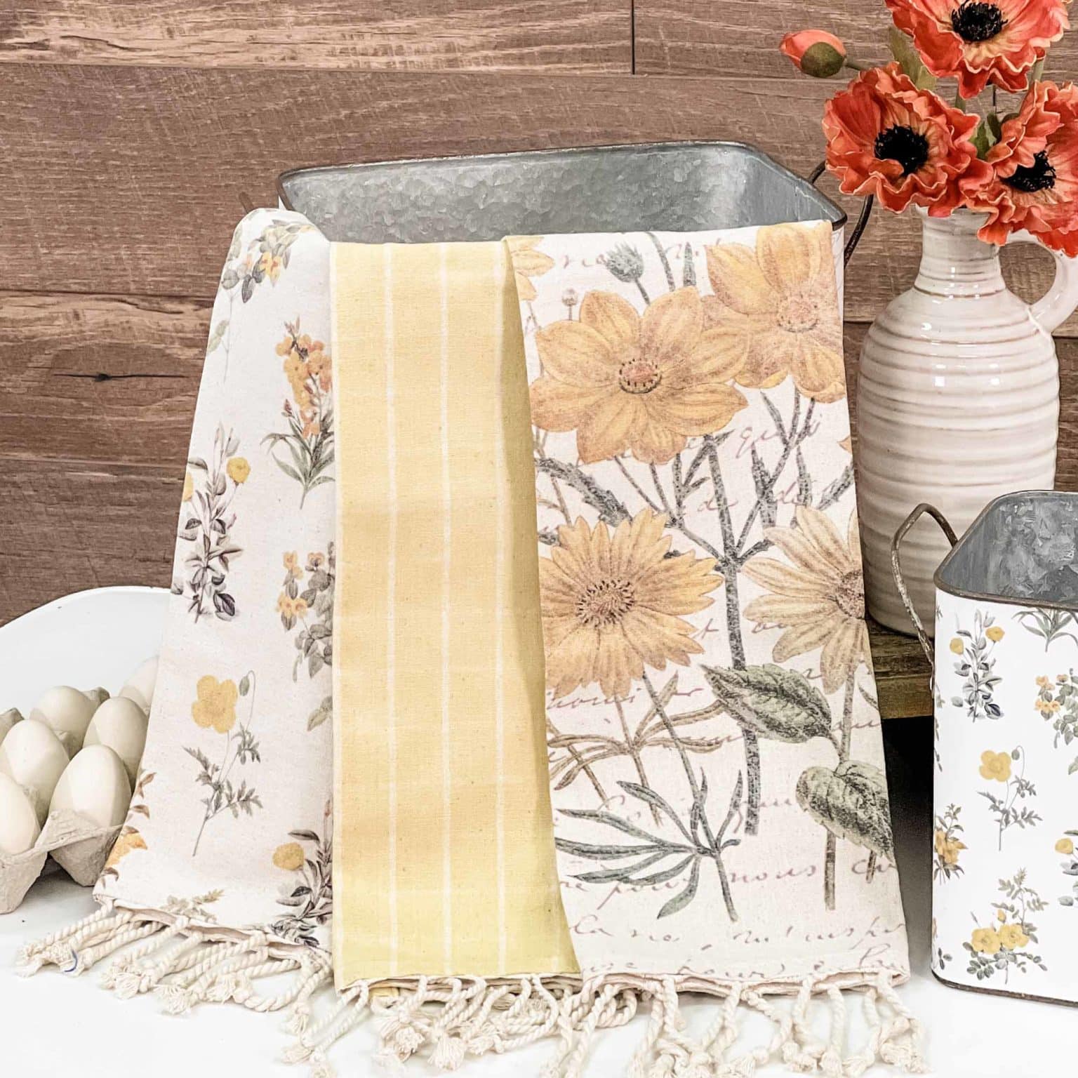 Yellow Flowers Tea Towels Set/3 Assorted Piper Classics