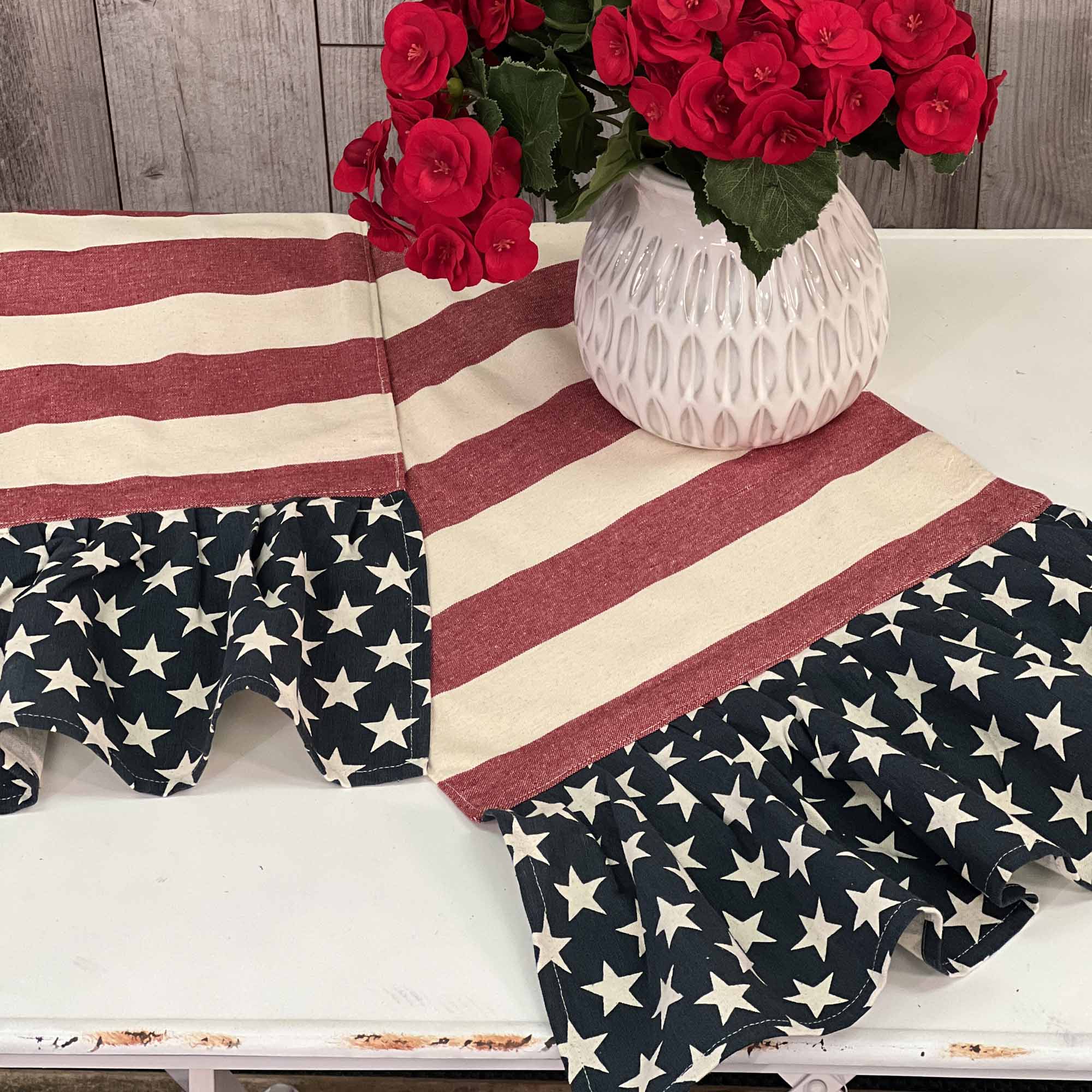 Stars & Stripes w/ Ruffle Table Runner - 65"