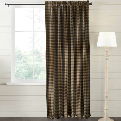 blackout black check scalloped panel 84" farmhouse curved edge drape