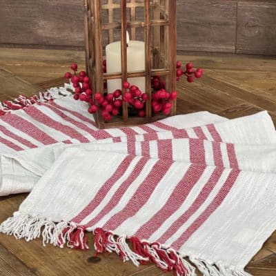 Grain Sack Red Stripe Table Runner - 32"