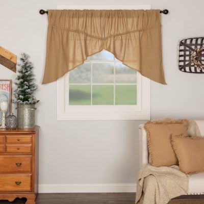 burlap natural prairie swags set of two farmhouse draped pointed valance