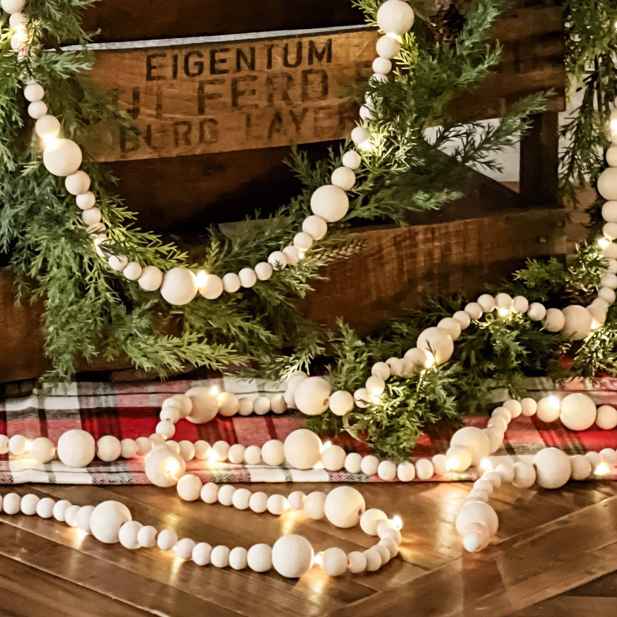 Lit LED Wood Bead Garland XL Long 12' Piper Classics