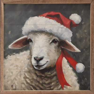 Santa Sheep w/ Hat Wooden Sign