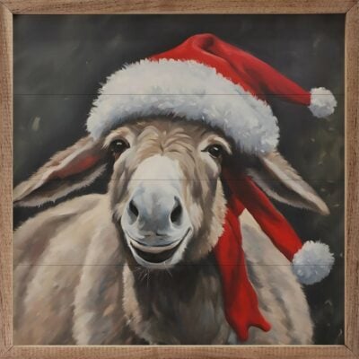 Santa Donkey Wooden Sign
