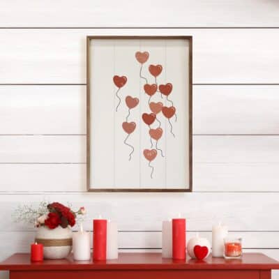 Pink Heart Balloons White Wooden Sign