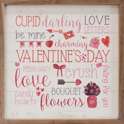 Valentine's Day Words Whitewash Wooden Sign