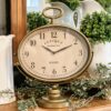 Antique Gold & Cream Oval Table Clock - 14″ H x 11.25″ W x 4.75″ D