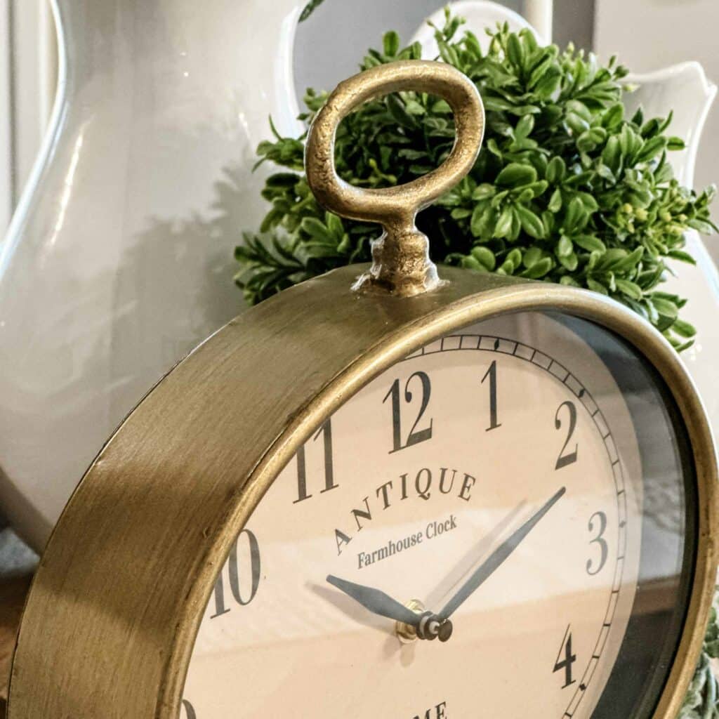 Antique Gold & Cream Oval Table Clock - 14″ H x 11.25″ W x 4.75″ D
